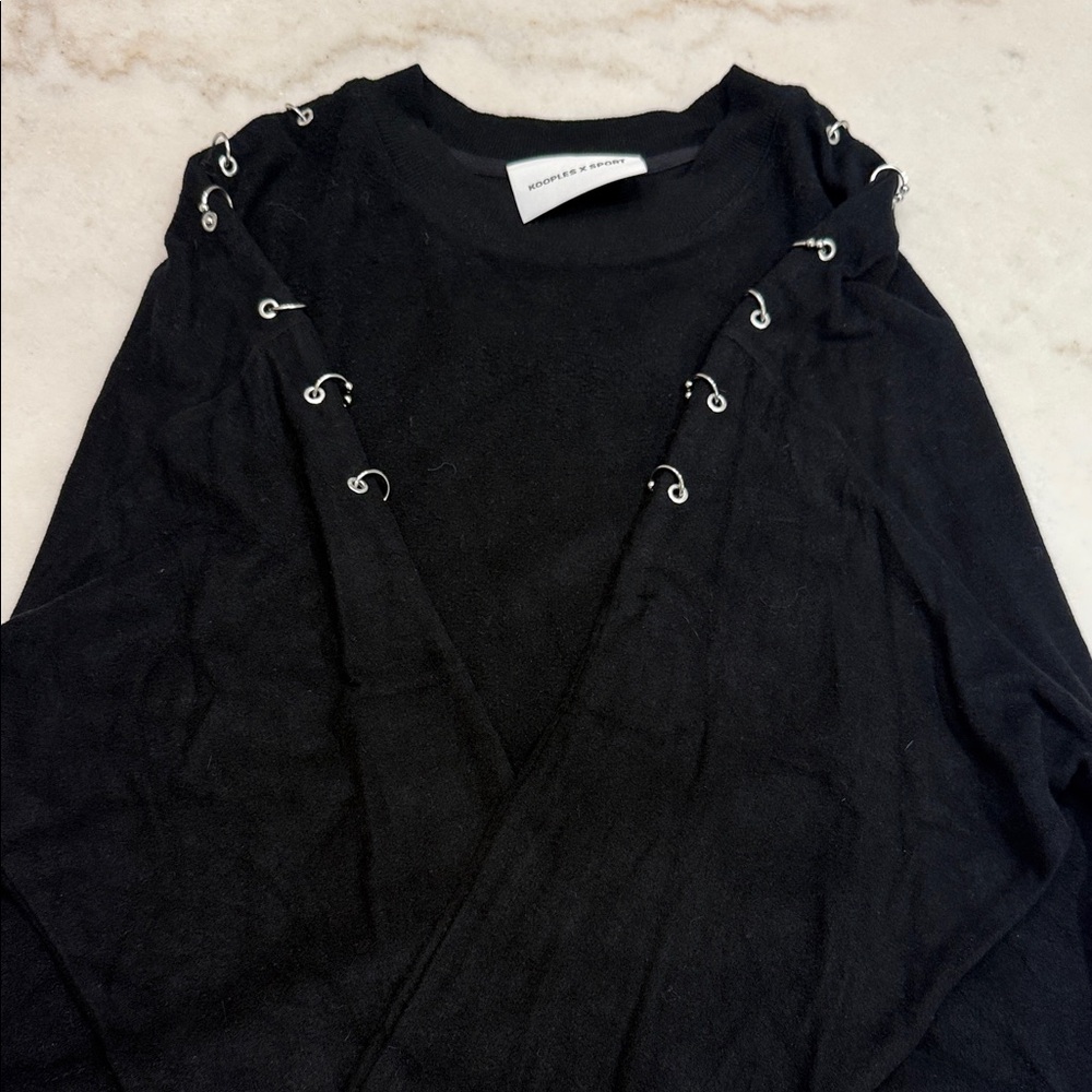 NWOT The Kooples Black Women's Sweater with OPEN LINK SLEEVE Detail - Picture 2 of 7